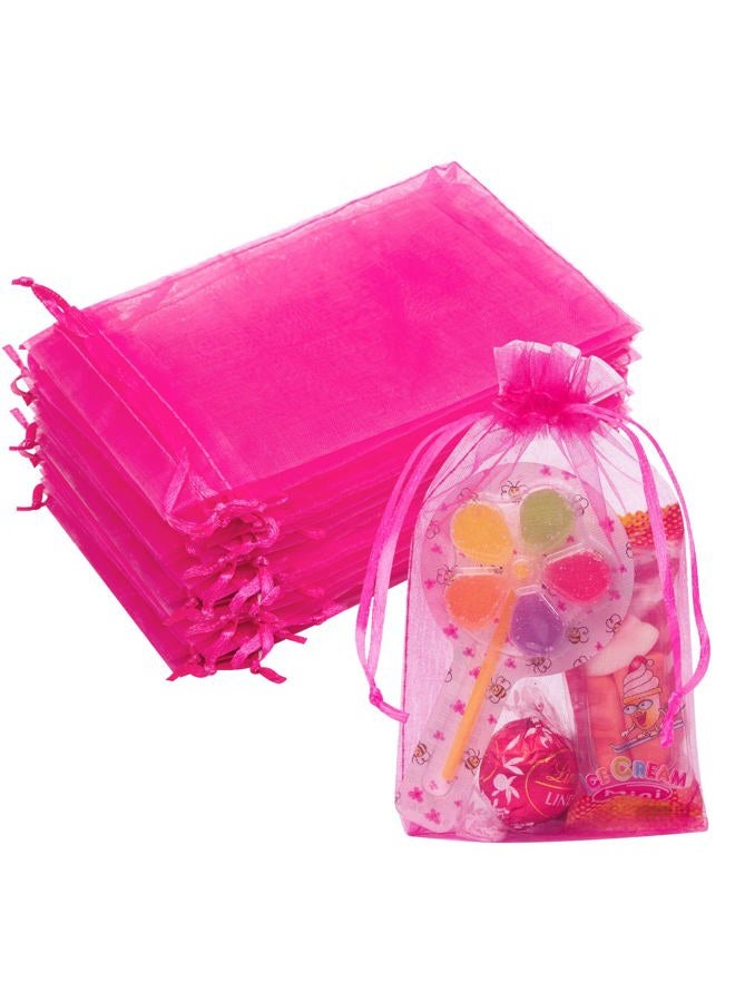 Crweety 50 Pcs Hot Pink Organza Bags, 4x6 Inch Small Mesh Bags Drawstring Jewelry Pouch Bags Gift Bags Bulk for Wedding Party Favo - Image 1