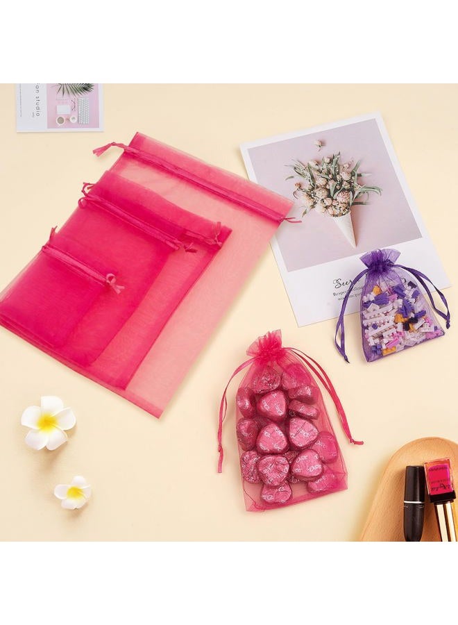 Crweety 50 Pcs Hot Pink Organza Bags, 4x6 Inch Small Mesh Bags Drawstring Jewelry Pouch Bags Gift Bags Bulk for Wedding Party Favo - Image 4