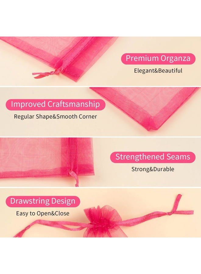 Crweety 50 Pcs Hot Pink Organza Bags, 4x6 Inch Small Mesh Bags Drawstring Jewelry Pouch Bags Gift Bags Bulk for Wedding Party Favo - Image 3