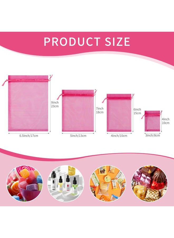 Crweety 50 Pcs Hot Pink Organza Bags, 4x6 Inch Small Mesh Bags Drawstring Jewelry Pouch Bags Gift Bags Bulk for Wedding Party Favo - Image 2
