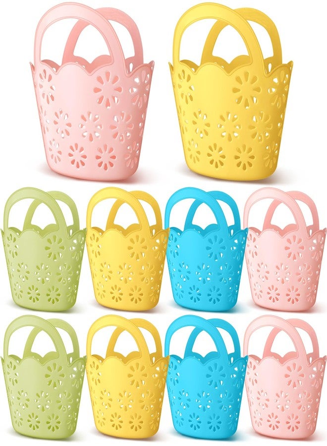 Nuogo 10 Pack Plastic Baskets Beach Bags with Handles Plastic Portable Easter Egg Basket Bathroom Caddy Flexible Multipurpose Reusable Organizer for Bathroom Dorm Communal Showers Kitchen School - Image 1
