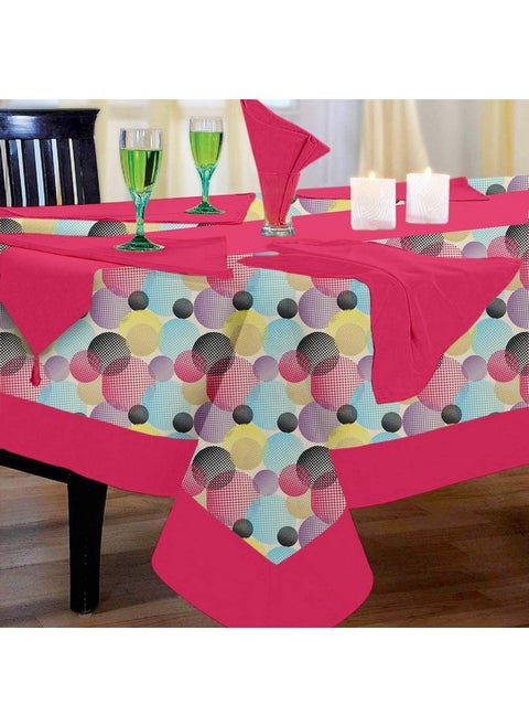 Lushomes dining table cover 6 seater set, Circles Printed 6 Seater Small Cotton Table Linen Set, Home Decor Items (1 Table Cloth 54 x 78 inches + 1 Runner in Size 12x90 Inches + 6 Napkins in Size 17x17 Inches)