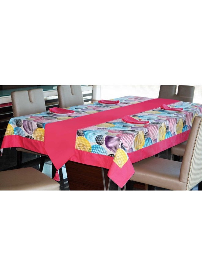 Lushomes - Lushomes dining table cover 6 seater set, Circles Printed 6 Seater Small Cotton Table Linen Set, Home Decor Items (1 Table Cloth 54 x 78 inches + 1 Runner in Size 12x90 Inches + 6 Napkins in Size 17x17 Inches) - Image 1