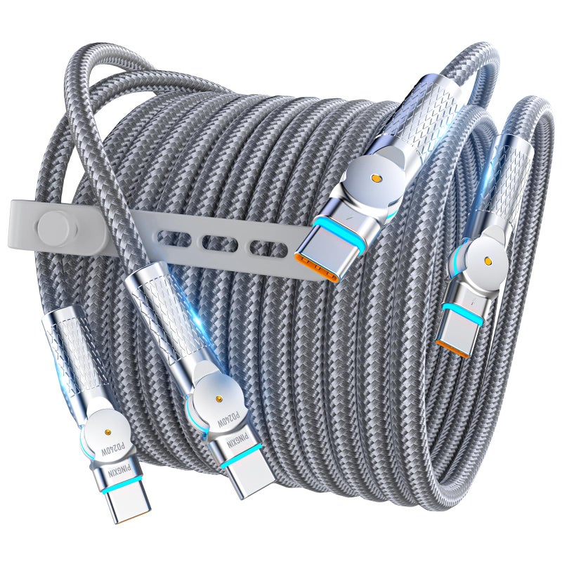 PINGXIN USB C to USB C Cable10ft,240W 2-Pack Braided 180Â°Rotating Type C Charging CableFast Charge for iPhone 16/16Pro/16Plus/16ProMax,MacBook Air,iPad Pro,Pixel,Samsung Galaxy S23/S24 Ultra-Light Grey - Image 1