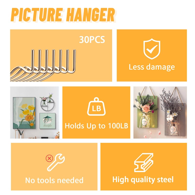 FURHUA 30pcs Aeneous Super Hook Picture Hangers and Office Pack, Drywall Hooks for Hanging Pictures, Wall Hooks, Picture Hangers, Picture Hanging Kitï¼ŒHang Art, Clock, Shelves, Mirrors - Image 5