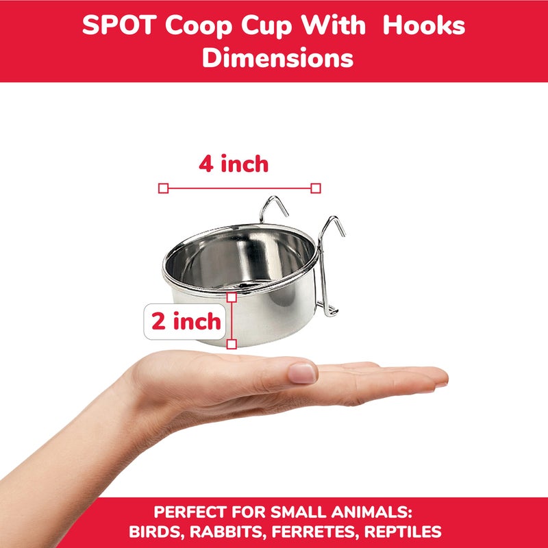 SPOT Stainless Steel Coop Cup with Wire Hooks - Durable, Chew-Resistant Food Bowl for Cages and Crates, Ideal for Feeding Birds, Parrots, Rabbits, Ferrets, and Reptiles, 10oz (1-1/4 Cups) - Image 2
