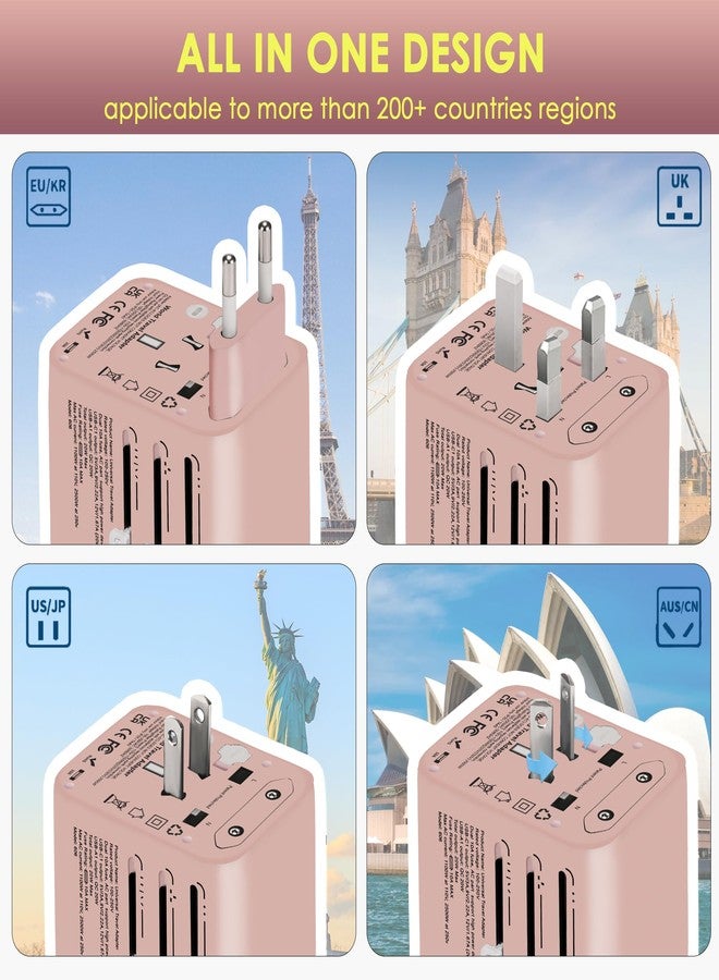 Docoss 25W Fast Charging Universal Travel Adapter International All-in-One Adapter with Type C,QC 3.0,W/3.1A for UK,US,EU-Universal Plug Power Adapter (Pink-White) - Image 5