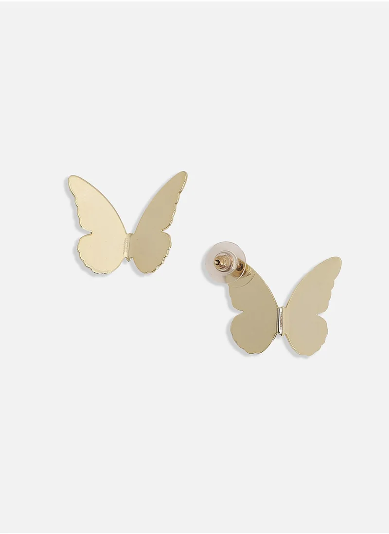 SOHI Minimal Butterfly Stud Earrings - Gold-Colour