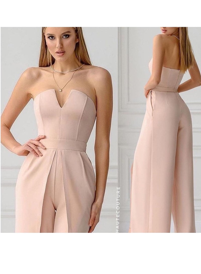 NIBEMINENT Popular independent design  Summer  Women's Clothing Solid Color Fashion  V-neck Tube Top Casual Slit Slim Fit - Image 1