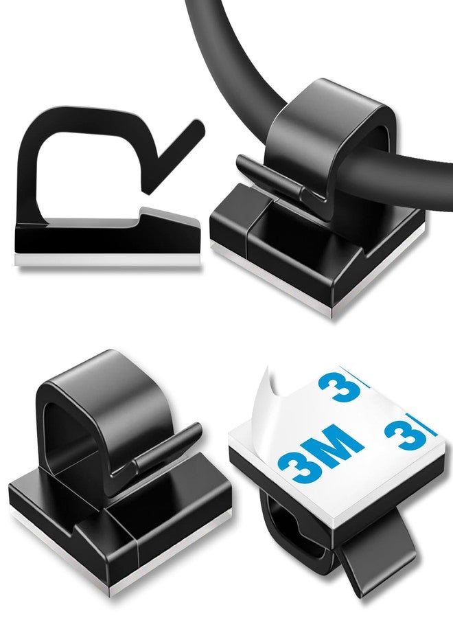 suoundey 100/200 Pcs Cable Clips, Adhesive Cable Organizer Cord Holder Wire Clip Wire Management Self Adhesive Hooks Wire Holder for Office, Home, Multicolor (Black, 65PCS -Large) - Image 1