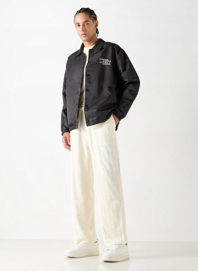 Starter Logo Detail Collared Biker Jacket with Long Sleeves and Pockets - Image 2