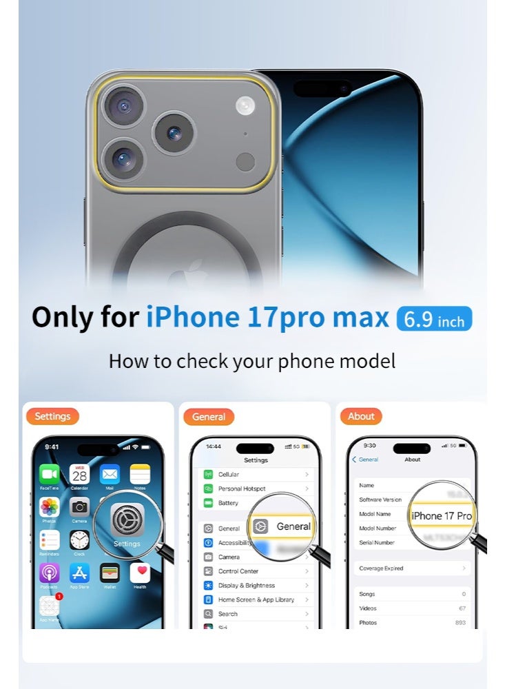 For iPhone 17  Pro Max Case: Magnetic Matte Translucent Military Grade Drop Protective Phone Case |Shockproof Thin Rugged Durable Protection Bumper Cover，Grey - Image 2