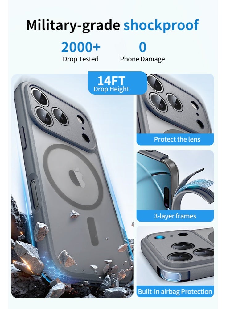 For iPhone 17  Pro Max Case: Magnetic Matte Translucent Military Grade Drop Protective Phone Case |Shockproof Thin Rugged Durable Protection Bumper Cover，Grey - Image 5