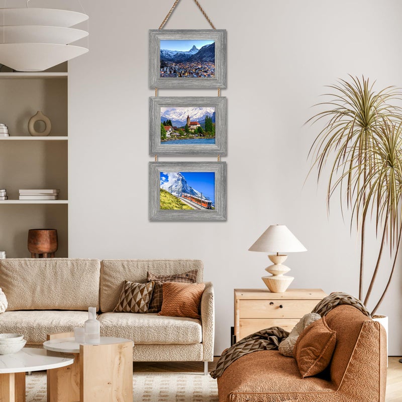 Rexllon 5x7 إطار الصورة جدار معلق إطارات الصورة الكولاج مع 3 إطارات فتحة إطارات الصور الكولاج جدار ديكور ريفي رمادي - Image 5
