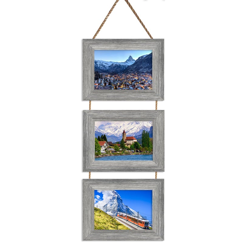 Rexllon 5x7 إطار الصورة جدار معلق إطارات الصورة الكولاج مع 3 إطارات فتحة إطارات الصور الكولاج جدار ديكور ريفي رمادي - Image 1