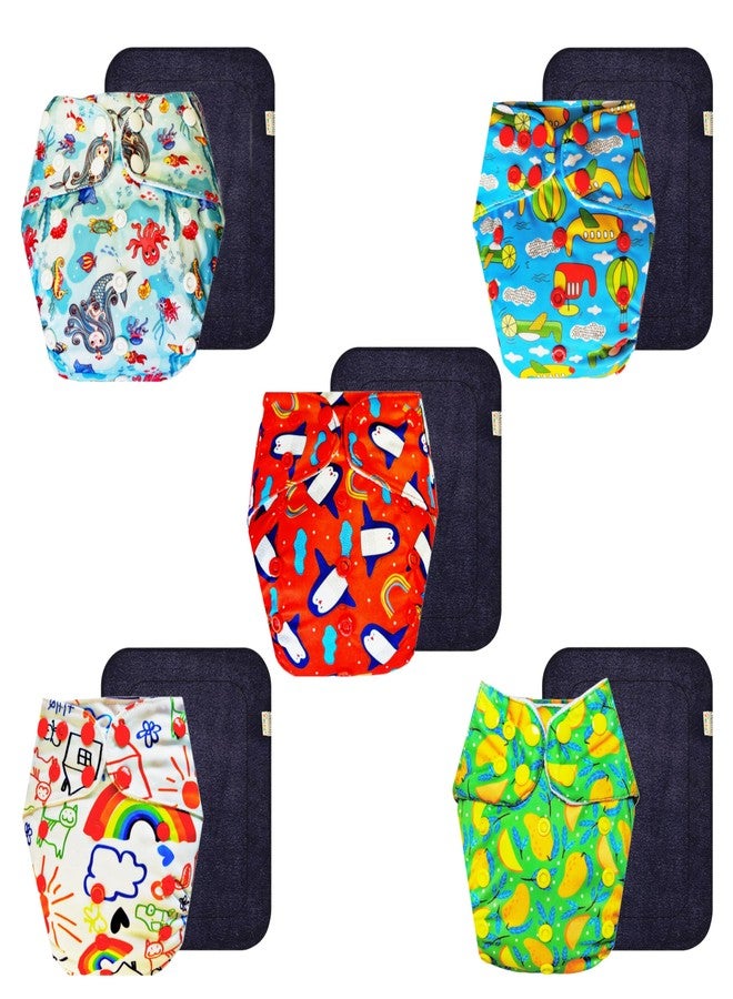 حفاضات قماشية فاخرة من دمبلدو مع حشوة سوداء (عبوة من 5) | مضادة للحساسية | قابلة لإعادة الاستخدام والغسل | مناسبة للسفر | موثوقة من قبل الأمهات | من 3 أشهر إلى 3 سنوات | للجنسين - Image 1
