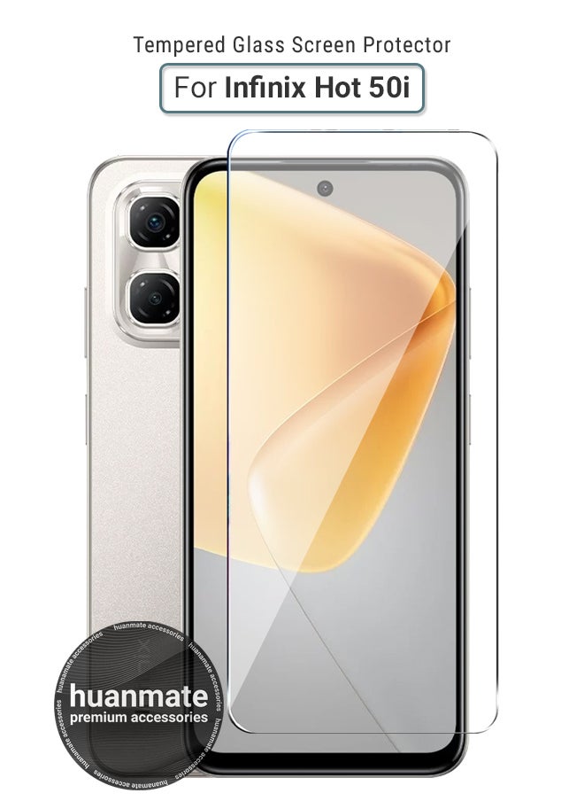 huanmate - Infinix HOT 50i Tempered Glass Screen Protector – High Transparency, Delicate Touch, Anti-Explosion, Smooth Arc Edges, Easy Installation, Screen Protector for Infinix HOT 50i - Image 1