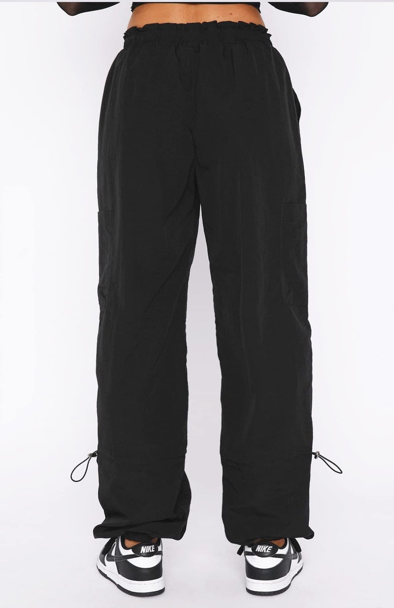 Waitfairy Cargo Pants Women Drawstring Elastic Waist Baggy Parachute Pants Woman Y2K Bottoms with Multiple Pockets Black S - Image 4
