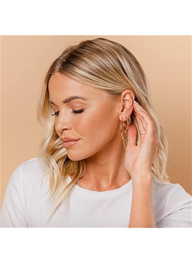 PAVOI 14K Gold Plated Hoop Earrings for Women - 2mm Thick Infinity Hoops - Lightweight Loop Earrings Set  - Image 4