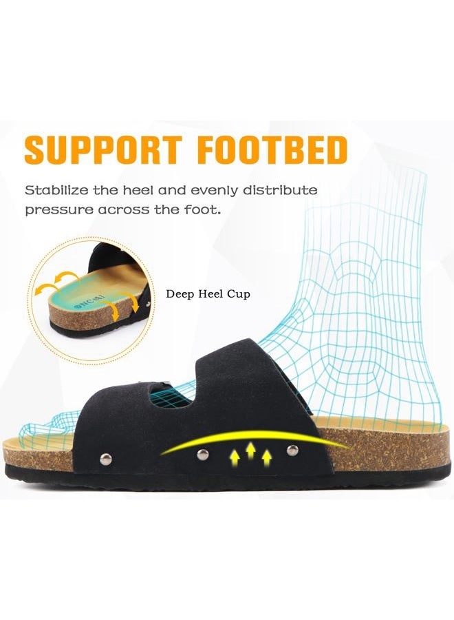 ONCAI Womens Flat Slide Sandals with Arch Support 2 Strap Adjustable Buckle Slip on Slides Shoes Non Slip Rubber Sole, Black, 8 - Image 5