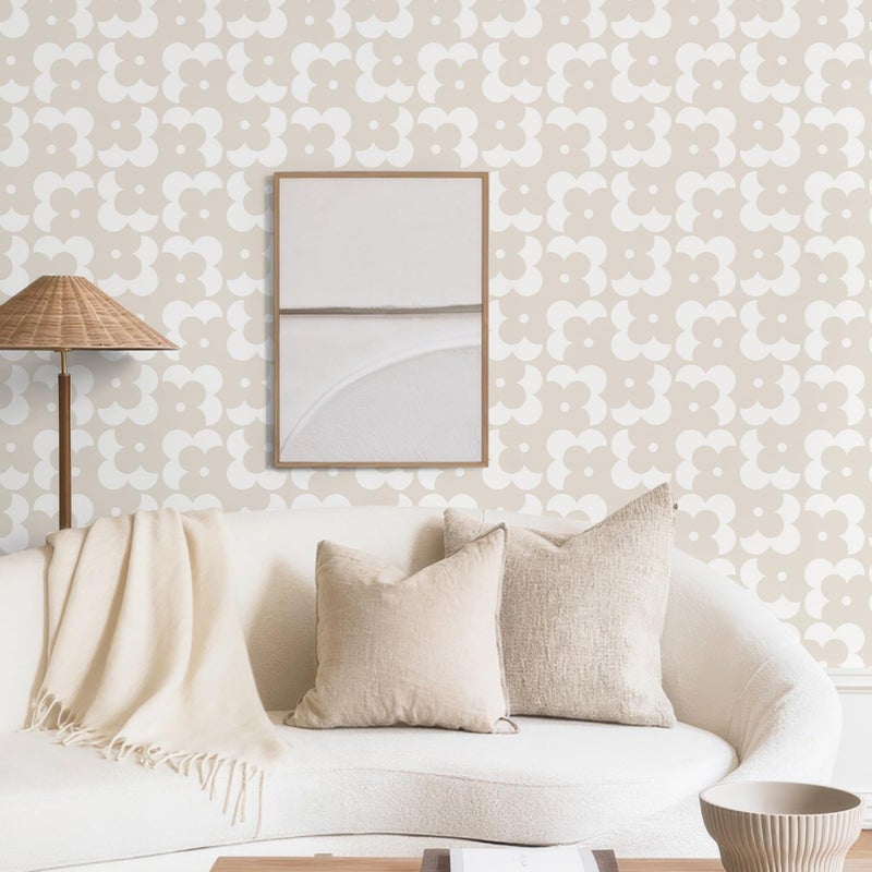 Ismoon Geometric Peel and Stick Wallpaper Boho Begie Contact Paper 17.3''x78.7'' Neutral Wallpaper Renter Friendly Removable Self-Adhesive Wall Paper for Bedroom Kitchen Wall Decor Vinyl - Image 4