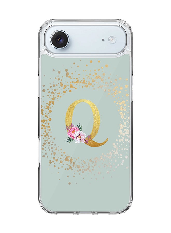 Stylizedd Classic Clear MagSafe Case for iPhone 17 Air , Hybrid Soft Case Flexible Edges Anti Drop TPU PC Gel Thin Transparent Cover [ Designed for iPhone 17 Air ] - Custom Monogram Initial Letter Floral Pattern Alphabet - Q  (Light Grey )