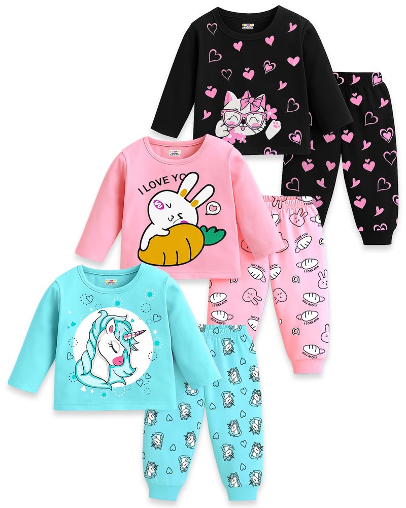 Kuchipoo Baby Girl Regular Fit Cotton T-Shirts and Pyjamas Set (KUC-PSUT-171, 12-18 Months, Multi-Colored) - Image 1