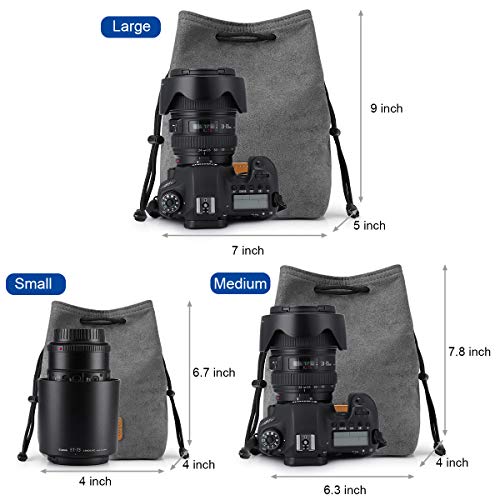 S-ZONE Soft Camera Bag DSLR Insert Handbag Drawstring Lens Case Compatible with Canon Nikon Sony - Image 3