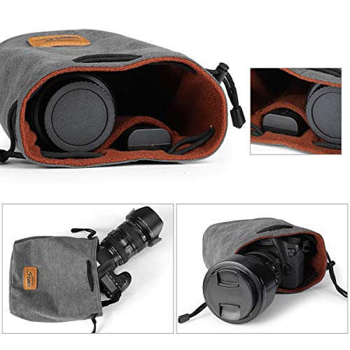 S-ZONE Soft Camera Bag DSLR Insert Handbag Drawstring Lens Case Compatible with Canon Nikon Sony - Image 5