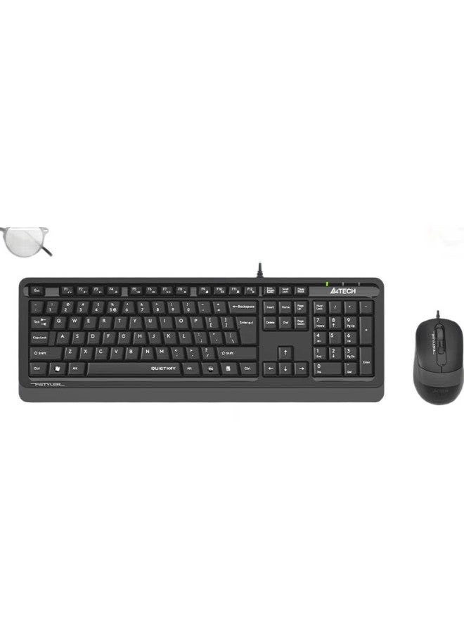 A4Tech Fs1010Q Wired Keyboard And Mouse Combo For Desktop And Laptop, Office Typing Ergonomic Keyboard And Mouse Set, Quiet Operation, Suikong Gray - Image 2
