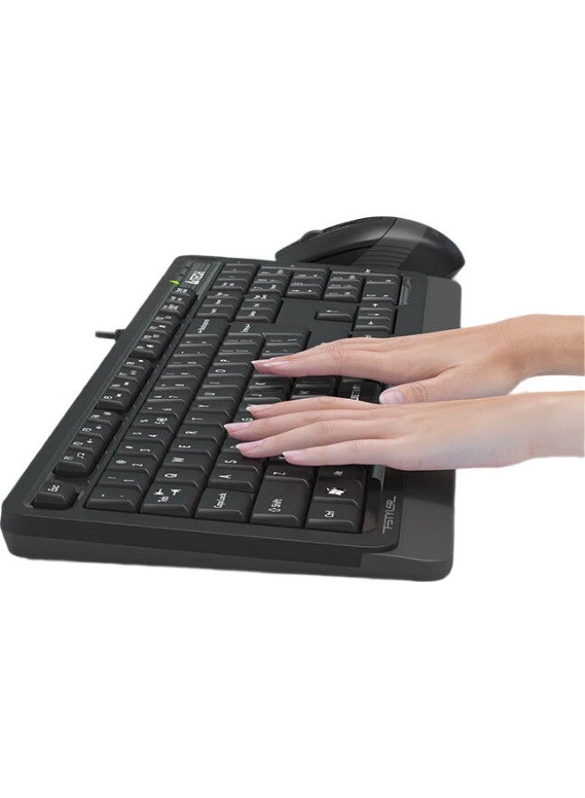 A4Tech Fs1010Q Wired Keyboard And Mouse Combo For Desktop And Laptop, Office Typing Ergonomic Keyboard And Mouse Set, Quiet Operation, Suikong Gray - Image 1