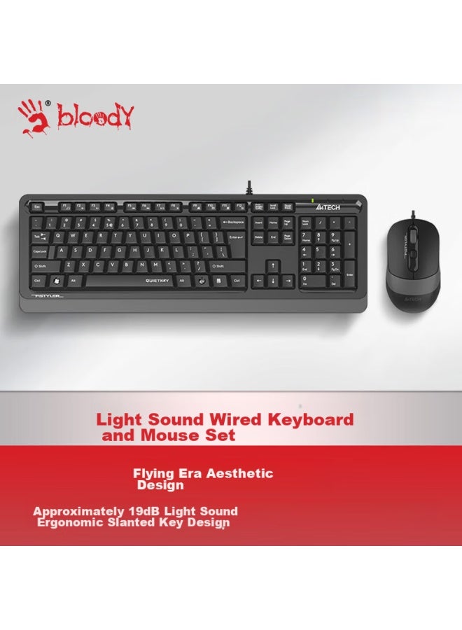 A4tech Fs1010q Wired Keyboard And Mouse Combo For Desktop And Laptop, Office Typing Ergonomic Keyboard And Mouse Set, Quiet Operation, Suikong Gray - Image 1