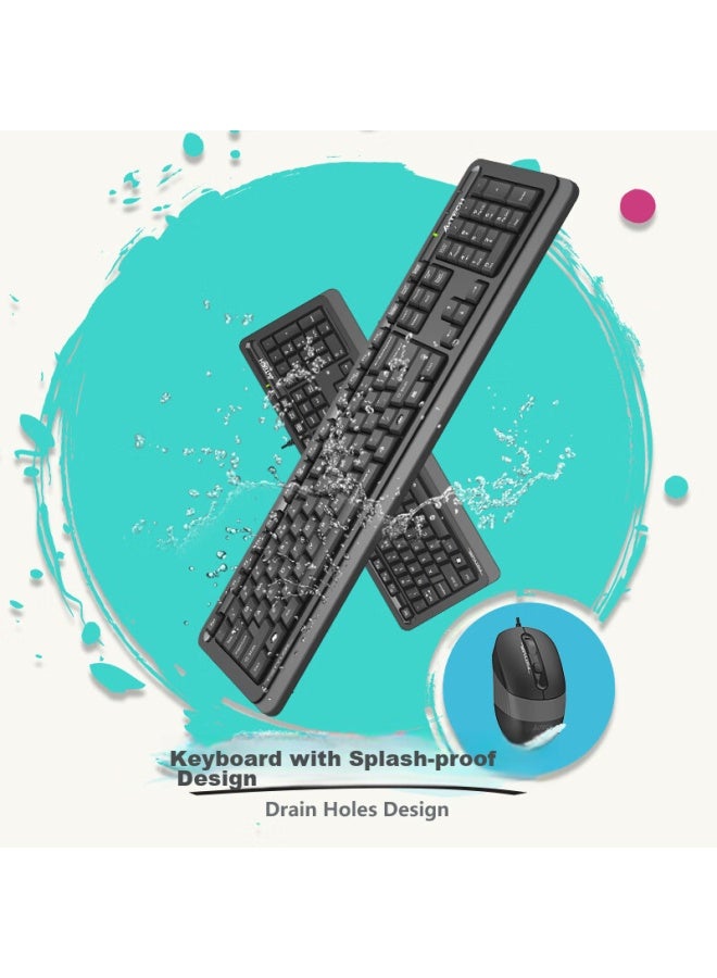 A4tech Fs1010q Wired Keyboard And Mouse Combo For Desktop And Laptop, Office Typing Ergonomic Keyboard And Mouse Set, Quiet Operation, Suikong Gray - Image 2