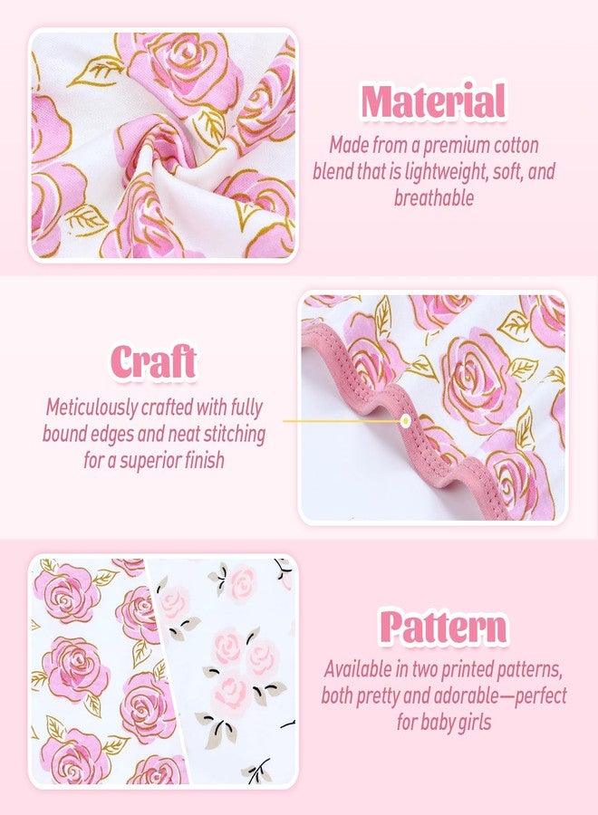 Dizila 2 Sets Adjustable Soft Cotton Blend Newborn Infant Baby Girl Receiving Swaddle Blankets Sleep Sacks with Matching Nursery Hats Caps Beanies Bonnets (Set 2) - Image 4