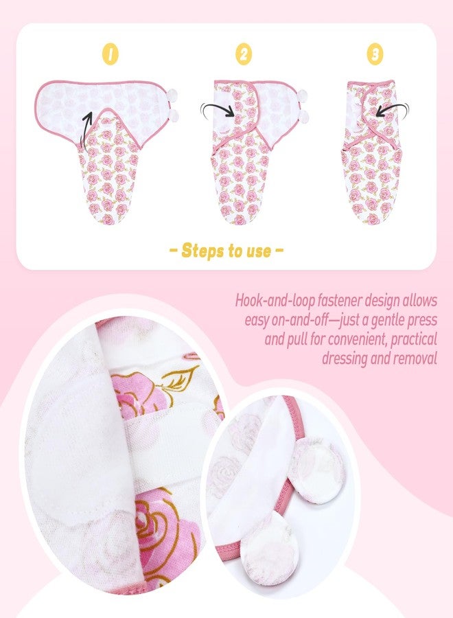 Dizila 2 Sets Adjustable Soft Cotton Blend Newborn Infant Baby Girl Receiving Swaddle Blankets Sleep Sacks with Matching Nursery Hats Caps Beanies Bonnets (Set 2) - Image 3