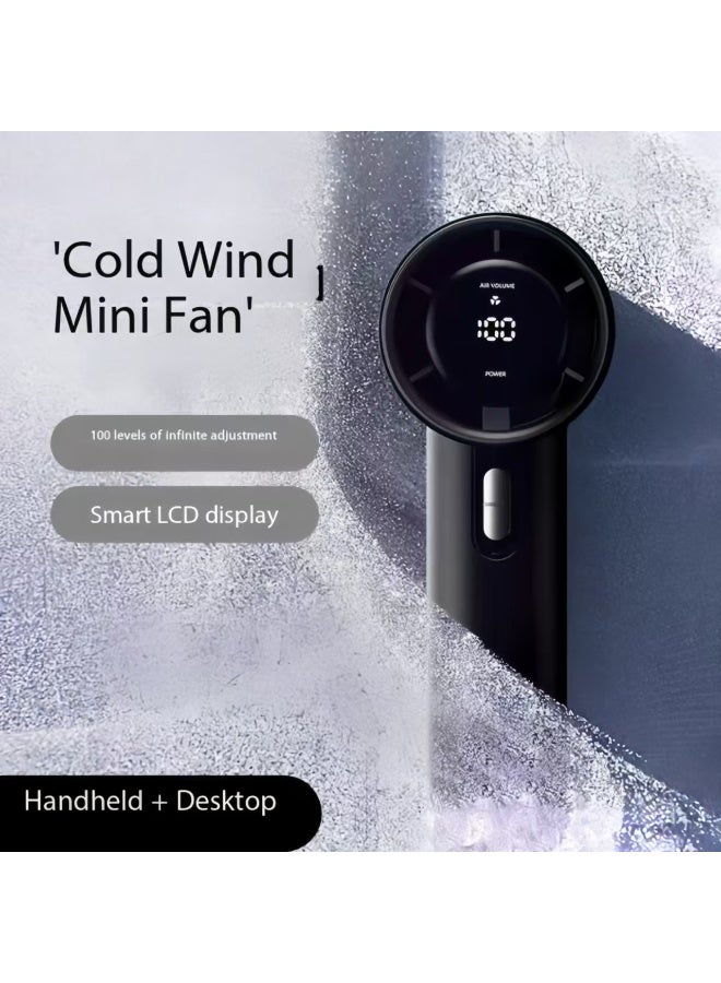 إسكدنيا Handheld Mini Fan Black with 1-100 Speed Adjustable USB-C Rechargeable High Speed Personal Fan, 3000mAh Battery Powered Fan Black - Image 1