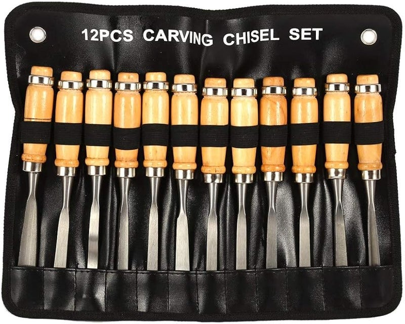 12PCS Hardened Steel Wood Carving Chisels Set for Carpenters and Lathe Tools - Image 1
