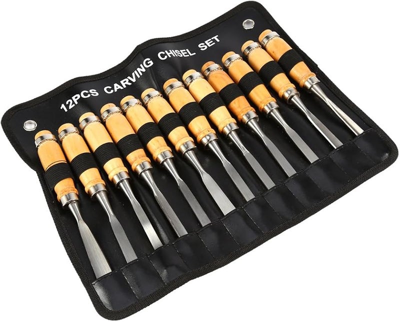 12PCS Hardened Steel Wood Carving Chisels Set for Carpenters and Lathe Tools - Image 3