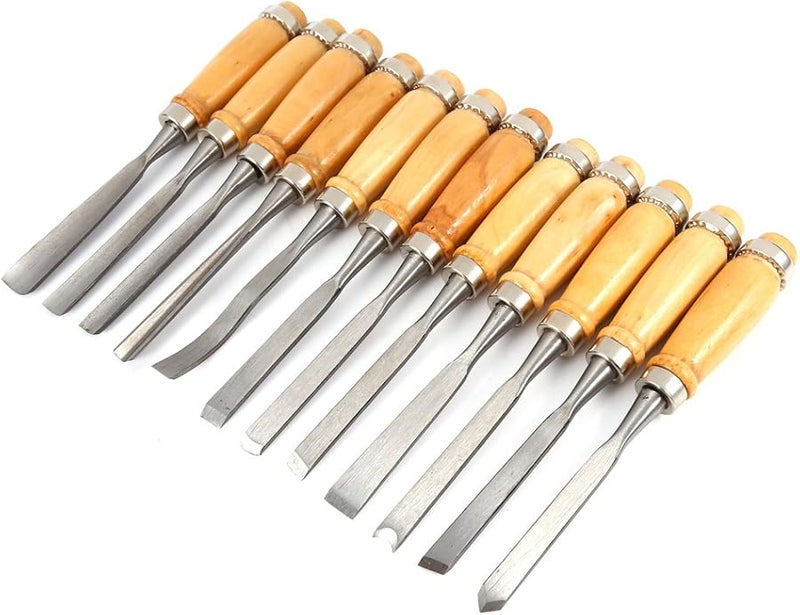 12PCS Hardened Steel Wood Carving Chisels Set for Carpenters and Lathe Tools - Image 4
