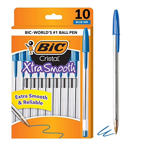 BIC Cristal Xtra Smooth Ballpoint Pen, Medium Point (1.0mm), Blue, 10-Count - Image 1