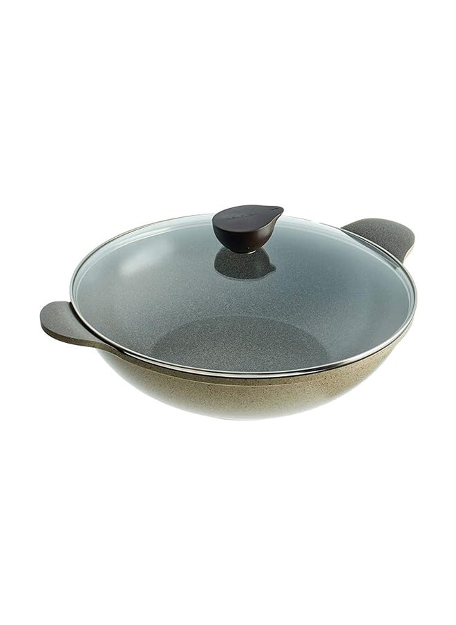 Generic 1Piece Granite Cooking Wok With Lid, 36 Cm - Olive  - Image 1