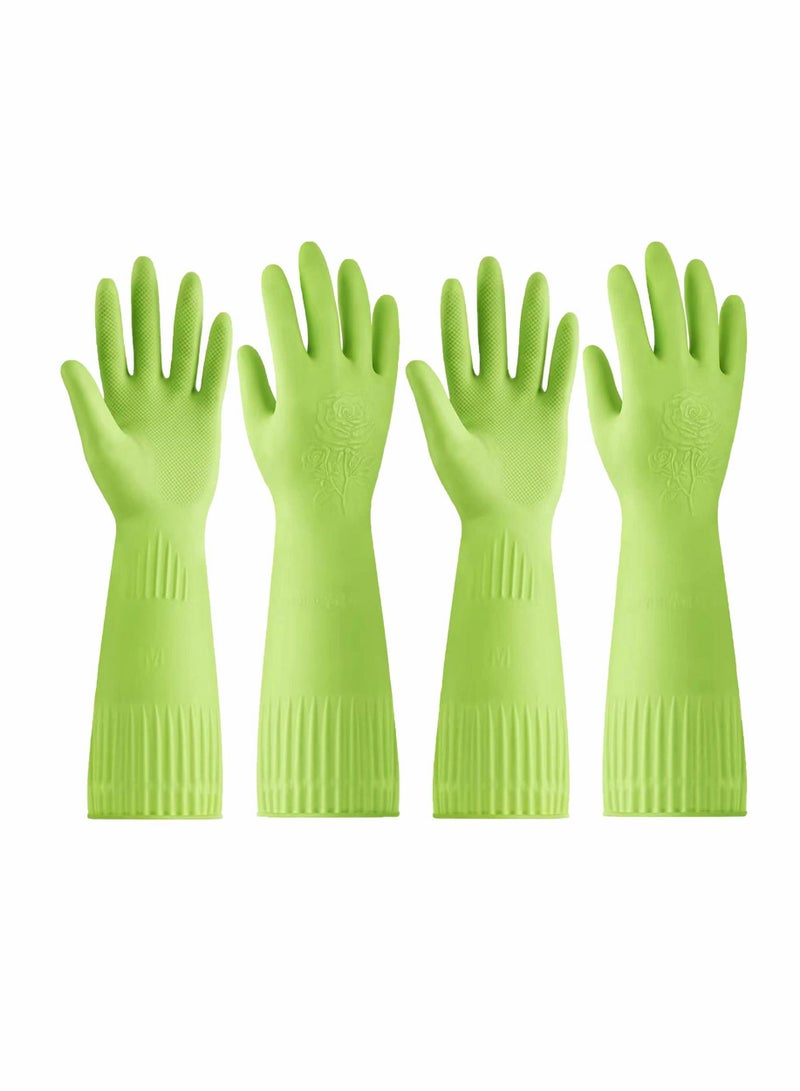 2 Pairs Of Durable Cleaning Gloves Reusable Non Slip Rubber Long Sleeve Waterproof Household Dishwashing Gloves To Protect Hands Soft And Comfortable Premium Kitchen Gloves  - Image 1