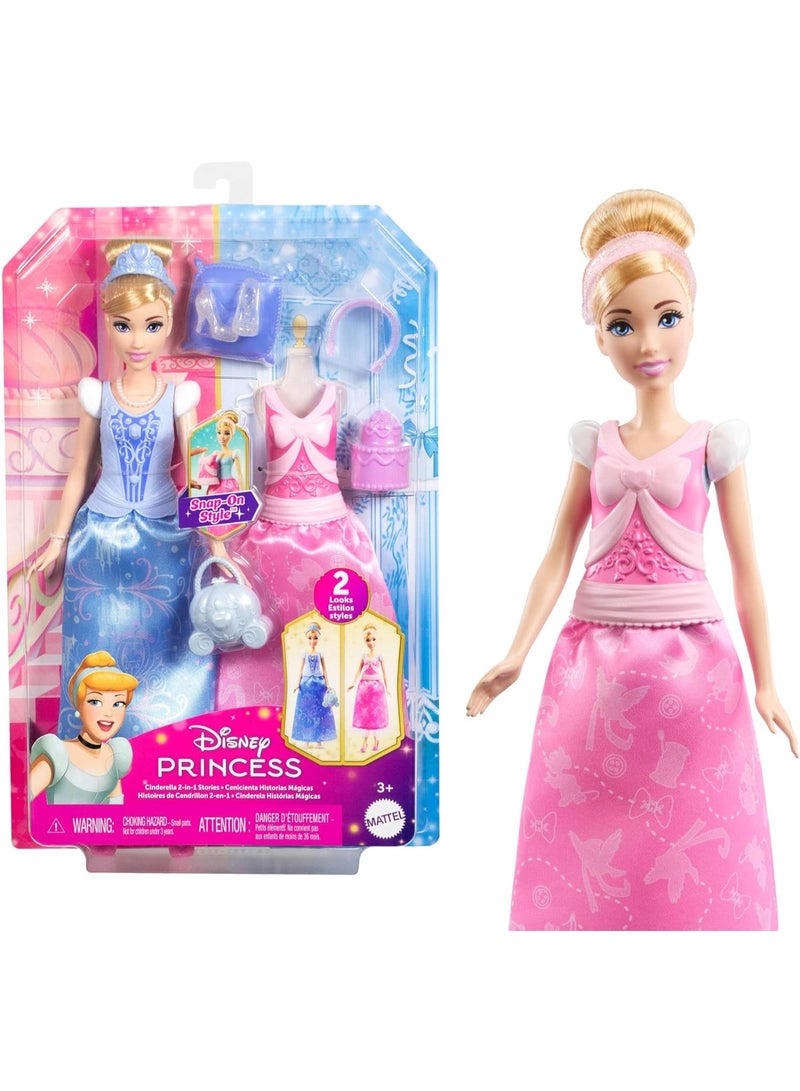 Disney Princess Cinderella Fashion Doll with 2 Looks and Accessories, 2-in-1 Stories Inspired by Disney Movie - Image 2