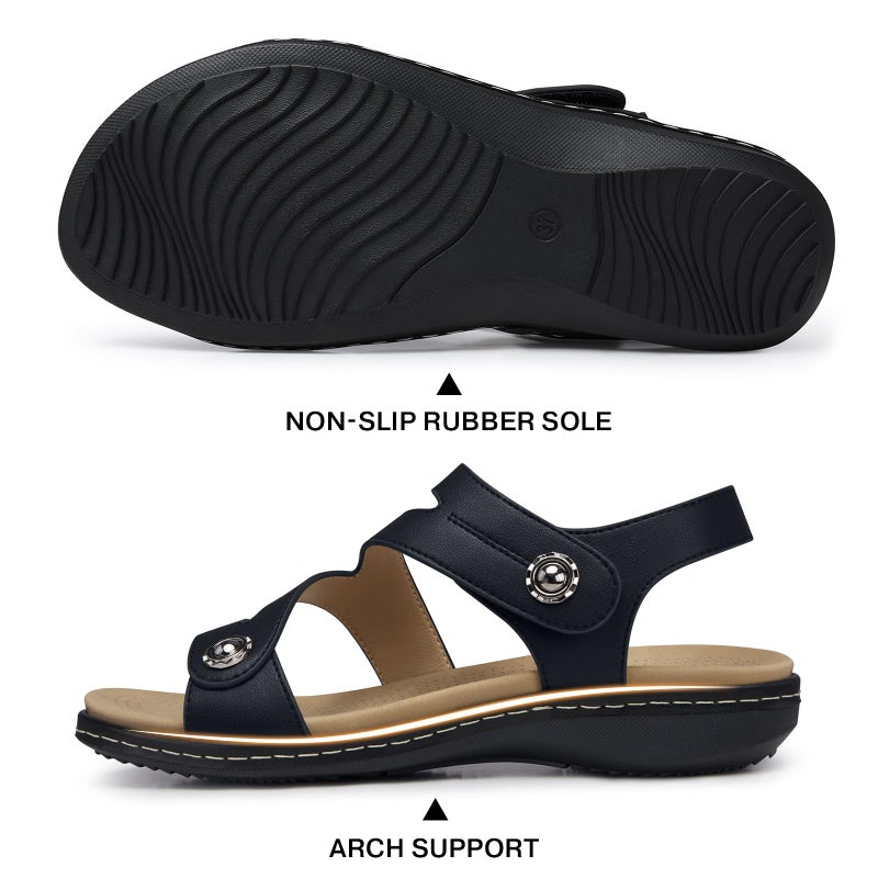 TEMOFON Womens Sandals Dressy Summer: Open Toe Comfortable Walking Flat - Arch Support Flat Sandals Woman Black Size 8 - Image 5