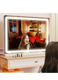 Vparty LED Vanity Mirror with Touch Control, 32"x23" Large Makeup Mirror, 3-Color Dimmable Light, USB Charging, and Magnifying Glass (White)  - Image 3