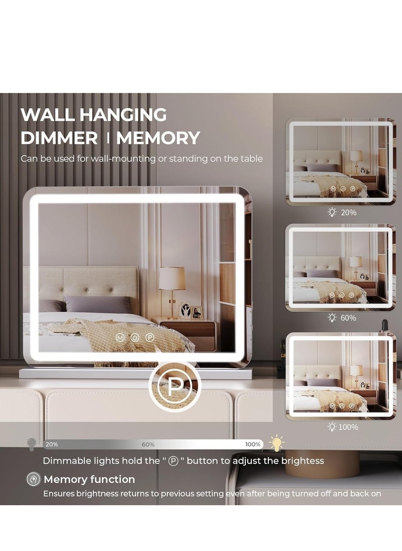 Vparty - LED Vanity Mirror with Touch Control, 32"x23" Large Makeup Mirror, 3-Color Dimmable Light, USB Charging, and Magnifying Glass (White) - Image 1