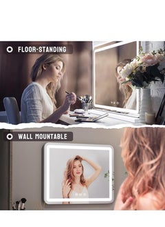 Vparty LED Vanity Mirror with Touch Control, 32"x23" Large Makeup Mirror, 3-Color Dimmable Light, USB Charging, and Magnifying Glass (White)  - Image 2