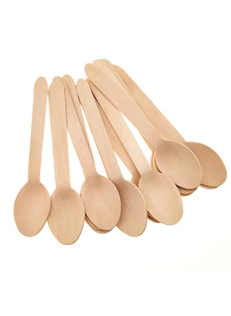 HAIWUYA 100 Pcs Disposable Spoons Wooden Spoons 100% Natural Wooden Disposable Cutlery Eco-Friendly  - Image 2
