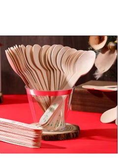 HAIWUYA 100 Pcs Disposable Spoons Wooden Spoons 100% Natural Wooden Disposable Cutlery Eco-Friendly  - Image 3