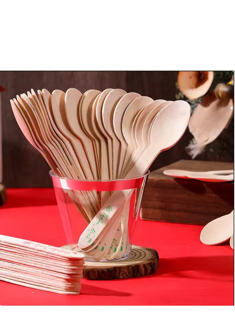 HAIWUYA 100 Pcs Disposable Spoons Wooden Spoons 100% Natural Wooden Disposable Cutlery Eco-Friendly  - Image 3